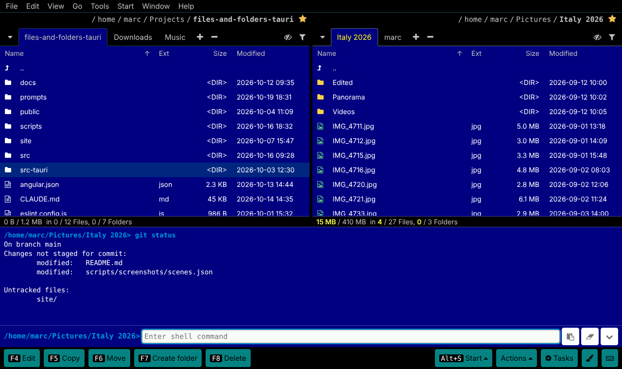 The shell line with the output of git status